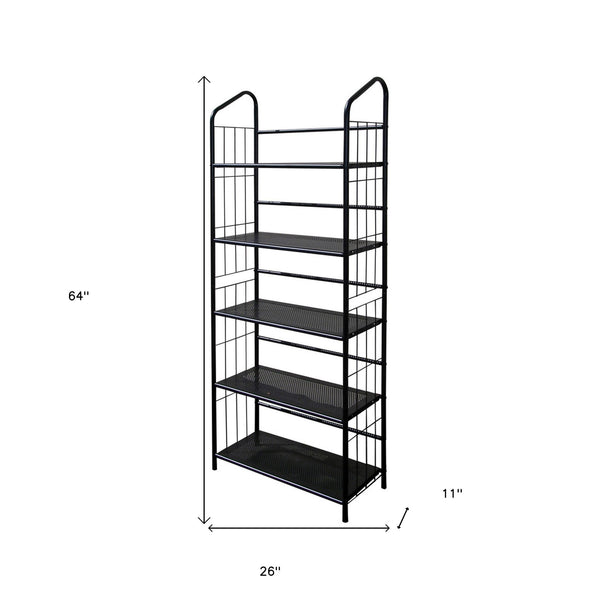 Homeroots Black Five Shelf Metal Standing Book Shelf   469090