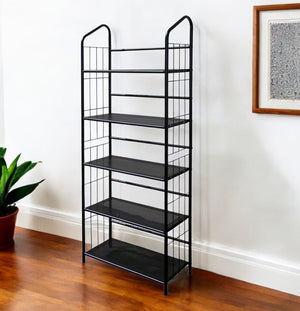HomeRoots 64" Black Metal Five-Tier Bookcase - Modern Industrial Design for Stylish Storage & Organization 469090