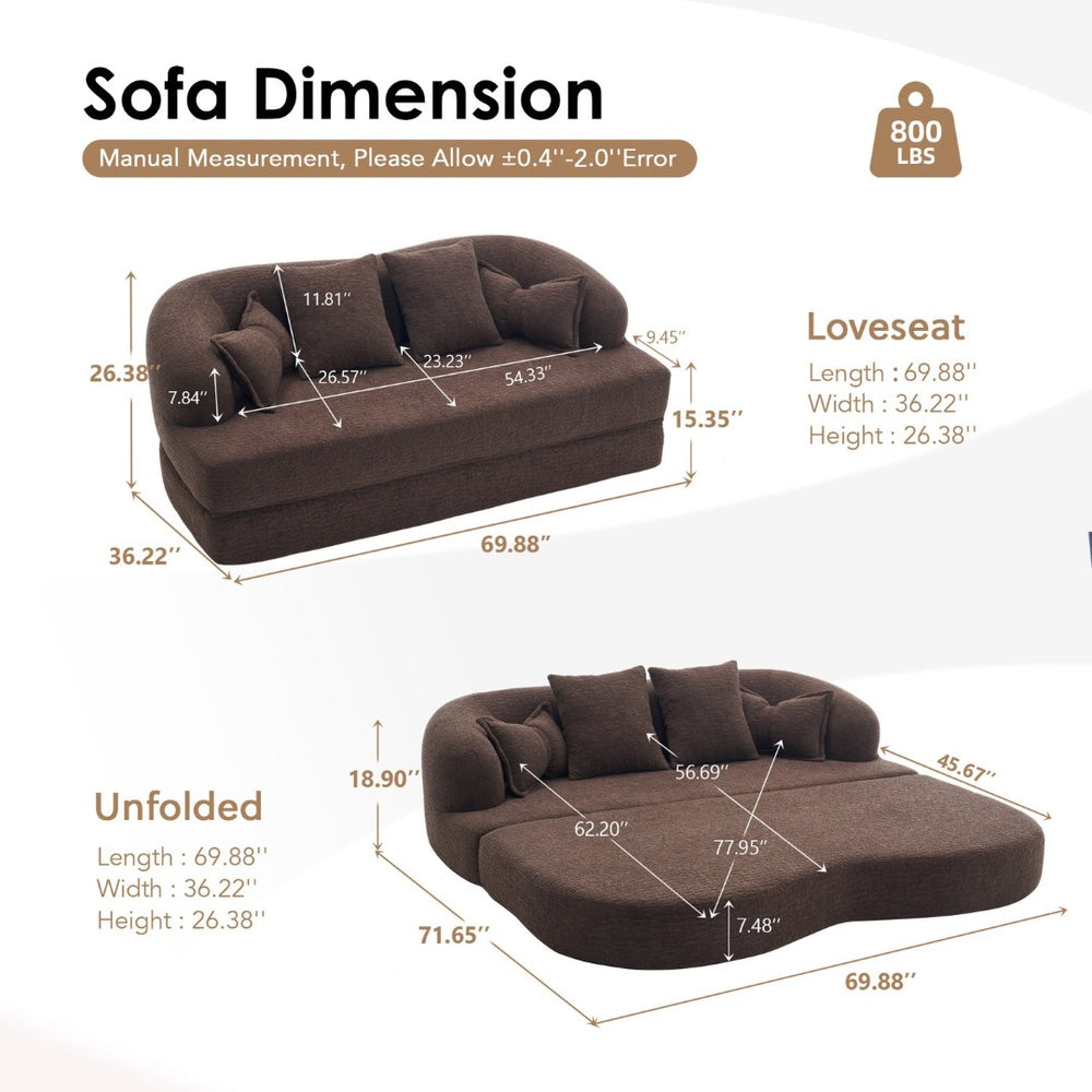English Elm (old Sku W2231p392100) Chenille Sleeper Sofa Foldable Convertible Loveseat with Four Pillows Brown W2231P466739