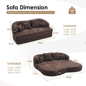 English Elm (old Sku W2231p392100) Chenille Sleeper Sofa Foldable Convertible Loveseat with Four Pillows Brown W2231P466739