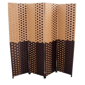 HomeRoots 70.75" Elegant Brown Four-Panel Room Divider - Heavy-Duty Rice Paper Screen for Privacy & Style 469120