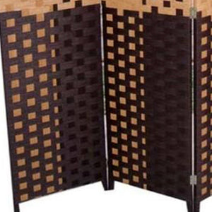 HomeRoots 70.75" Elegant Brown Four-Panel Room Divider - Heavy-Duty Rice Paper Screen for Privacy & Style 469120