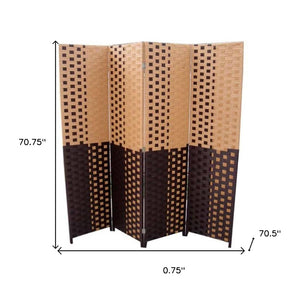 HomeRoots 70.75" Elegant Brown Four-Panel Room Divider - Heavy-Duty Rice Paper Screen for Privacy & Style 469120