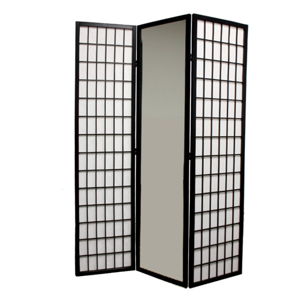 HomeRoots 70.25" Chic Black and White Rice Paper Folding Room Divider - Stylish Privacy Screen for Any Space 469127