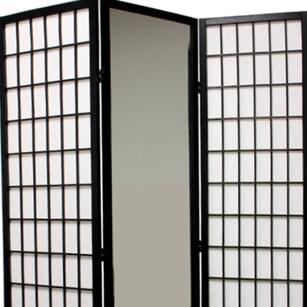 HomeRoots 70.25" Chic Black and White Rice Paper Folding Room Divider - Stylish Privacy Screen for Any Space 469127