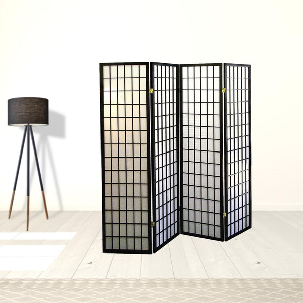 HomeRoots 70" Black and White Four-Panel Room Divider - Stylish Heavy-Duty Folding Screen for Privacy & Decor 469129