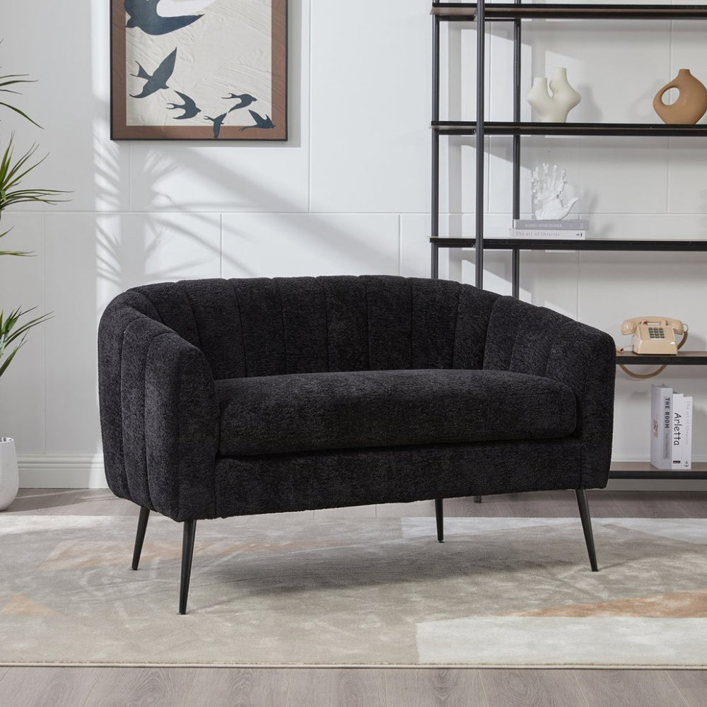 English Elm 50.2'' Channel Tufted Chenille Settee with Metal Legs Compact Glam Loveseat W3118P397106