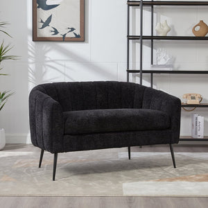 English Elm 50.2'' Channel Tufted Chenille Settee with Metal Legs Compact Glam Loveseat W3118P397106