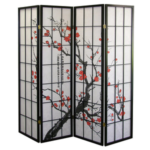 HomeRoots 70" Elegant Black and White Folding Screen Room Divider - Heavy Duty Rice Paper, Modern Design & Versatile 469132