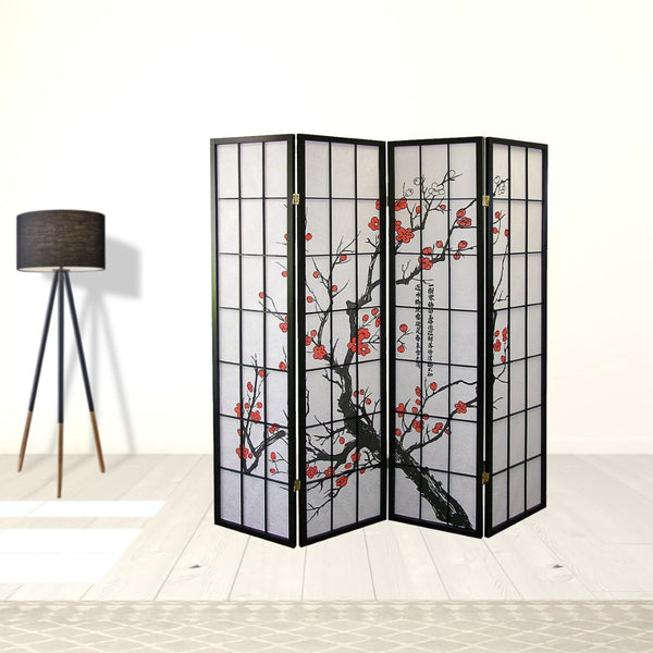 HomeRoots 70" Elegant Black and White Folding Screen Room Divider - Heavy Duty Rice Paper, Modern Design & Versatile 469132