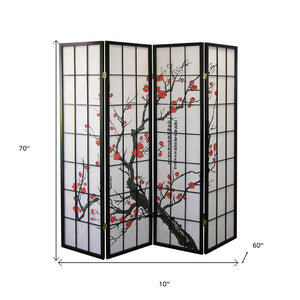 HomeRoots 70" Elegant Black and White Folding Screen Room Divider - Heavy Duty Rice Paper, Modern Design & Versatile 469132