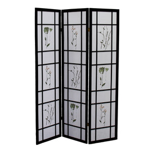 HomeRoots 70" Elegant Black and White Folding Room Divider - Heavy-Duty Rice Paper Panels for Privacy & Style 469133