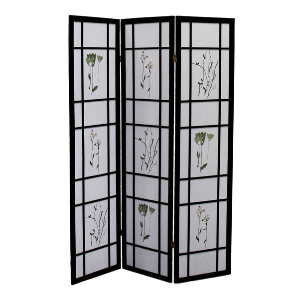 HomeRoots 70" Elegant Black and White Folding Room Divider - Heavy-Duty Rice Paper Panels for Privacy & Style 469133