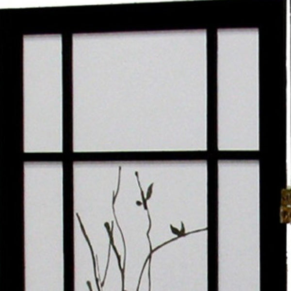 HomeRoots 70" Elegant Black and White Folding Room Divider - Heavy-Duty Rice Paper Panels for Privacy & Style 469133
