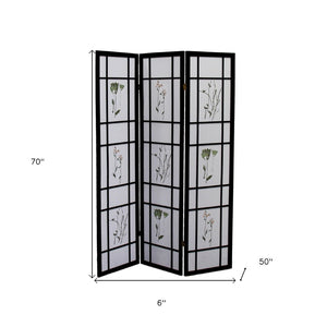 HomeRoots 70" Elegant Black and White Folding Room Divider - Heavy-Duty Rice Paper Panels for Privacy & Style 469133