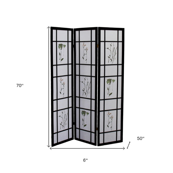 HomeRoots 70" Elegant Black and White Folding Room Divider - Heavy-Duty Rice Paper Panels for Privacy & Style 469133