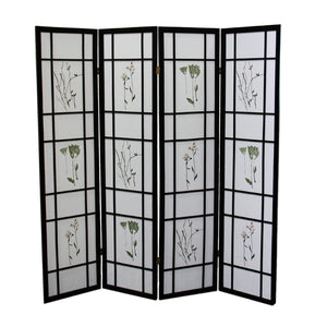HomeRoots 70" Elegant Black and White Room Divider - Heavy Duty Rice Paper Folding Four Panel Screen Decor 469134