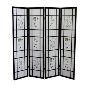 HomeRoots 70" Elegant Black and White Room Divider - Heavy Duty Rice Paper Folding Four Panel Screen Decor 469134
