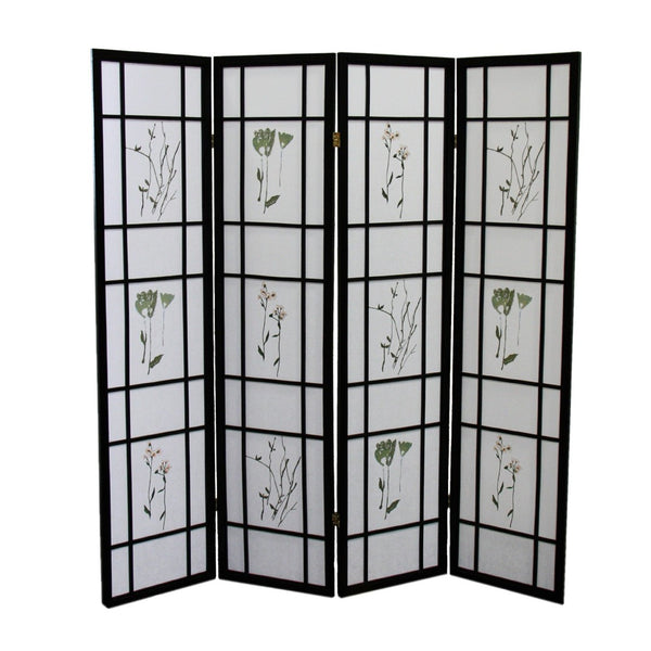HomeRoots 70" Elegant Black and White Room Divider - Heavy Duty Rice Paper Folding Four Panel Screen Decor 469134