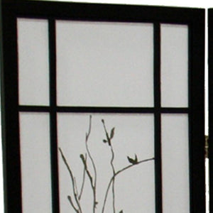 HomeRoots 70" Elegant Black and White Room Divider - Heavy Duty Rice Paper Folding Four Panel Screen Decor 469134
