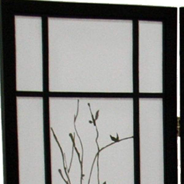 HomeRoots 70" Elegant Black and White Room Divider - Heavy Duty Rice Paper Folding Four Panel Screen Decor 469134