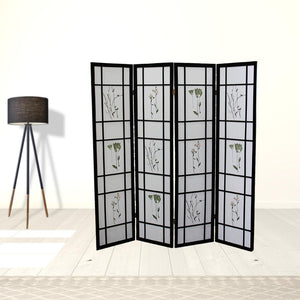 HomeRoots 70" Elegant Black and White Room Divider - Heavy Duty Rice Paper Folding Four Panel Screen Decor 469134