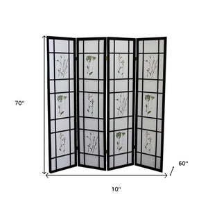 HomeRoots 70" Elegant Black and White Room Divider - Heavy Duty Rice Paper Folding Four Panel Screen Decor 469134