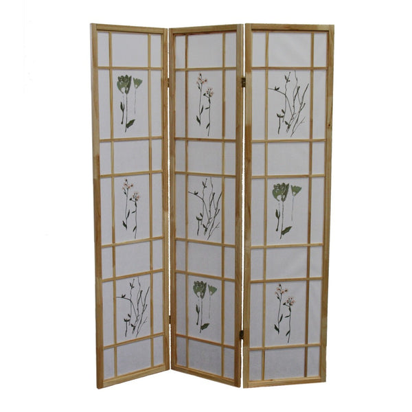 HomeRoots 70" Elegant Brown and White Three-Panel Folding Screen Room Divider - Durable, Versatile, Stylish Decor 469135