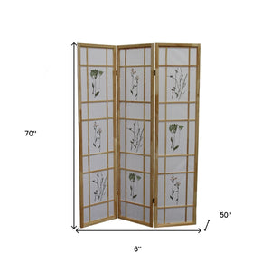 HomeRoots 70" Elegant Brown and White Three-Panel Folding Screen Room Divider - Durable, Versatile, Stylish Decor 469135