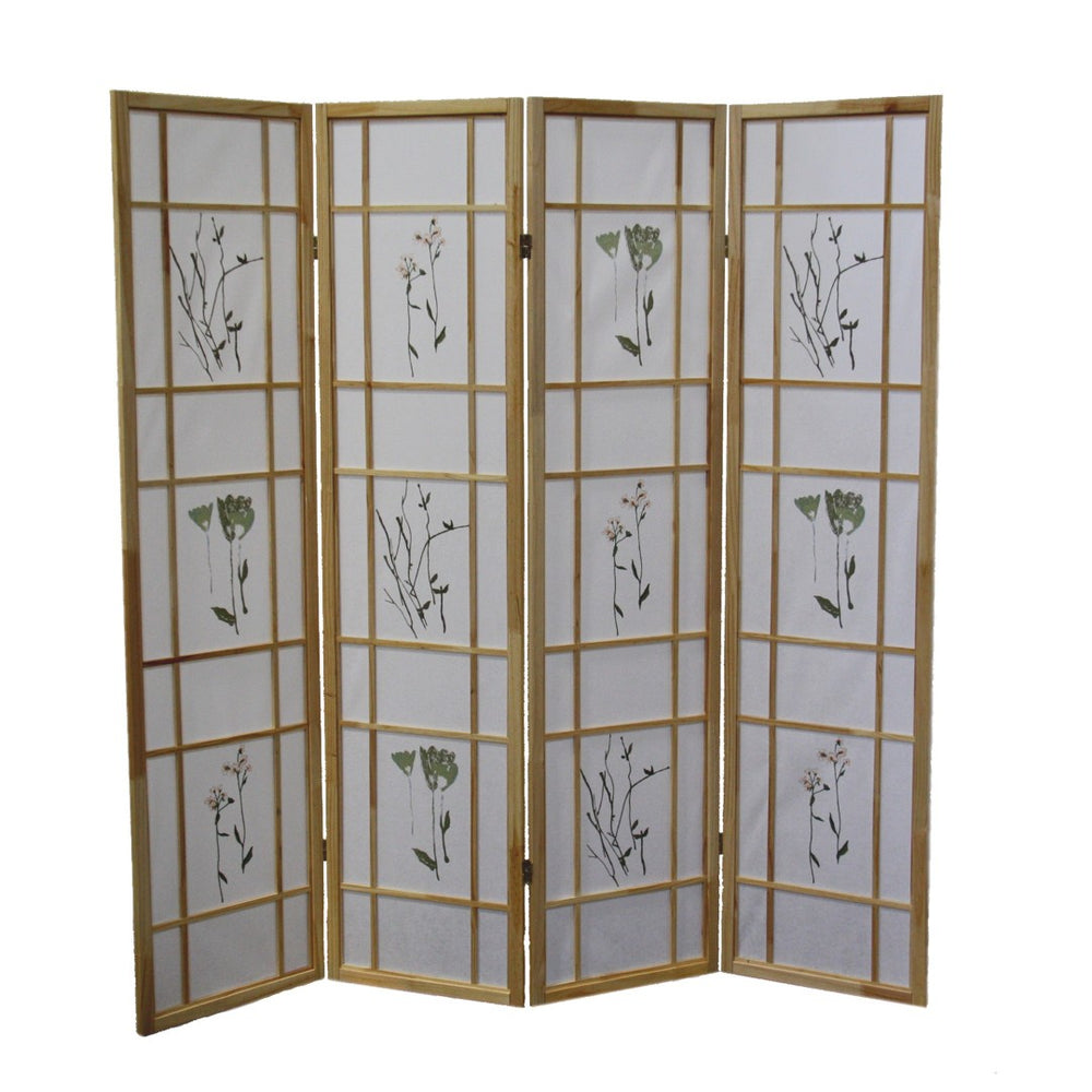 HomeRoots 70" Elegant Four-Panel Folding Screen Divider - Durable Rice Paper & Natural Wood Frame Design 469136