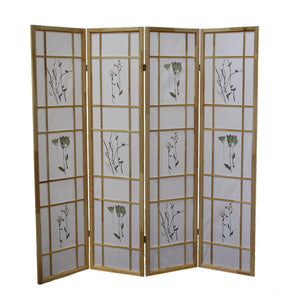 HomeRoots 70" Elegant Four-Panel Folding Screen Divider - Durable Rice Paper & Natural Wood Frame Design 469136
