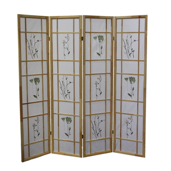 HomeRoots 70" Elegant Four-Panel Folding Screen Divider - Durable Rice Paper & Natural Wood Frame Design 469136