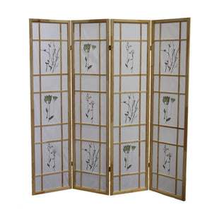 HomeRoots 70" Elegant Four-Panel Folding Screen Divider - Durable Rice Paper & Natural Wood Frame Design 469136
