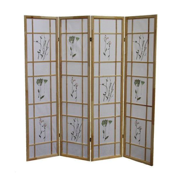 HomeRoots 70" Elegant Four-Panel Folding Screen Divider - Durable Rice Paper & Natural Wood Frame Design 469136