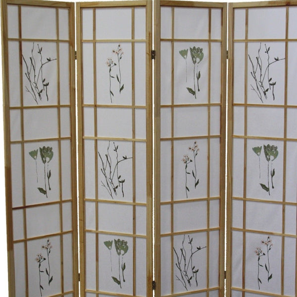 HomeRoots 70" Elegant Four-Panel Folding Screen Divider - Durable Rice Paper & Natural Wood Frame Design 469136