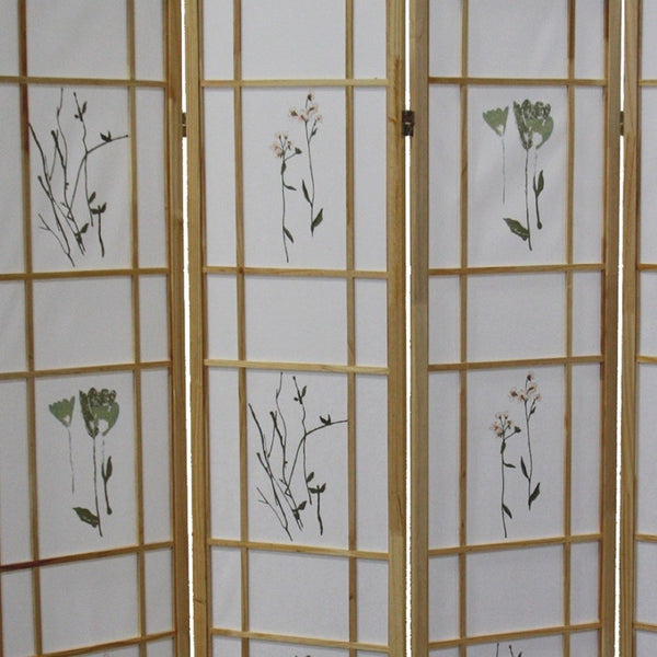 HomeRoots 70" Elegant Four-Panel Folding Screen Divider - Durable Rice Paper & Natural Wood Frame Design 469136