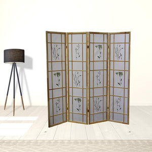 HomeRoots 70" Elegant Four-Panel Folding Screen Divider - Durable Rice Paper & Natural Wood Frame Design 469136