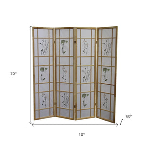 HomeRoots 70" Elegant Four-Panel Folding Screen Divider - Durable Rice Paper & Natural Wood Frame Design 469136