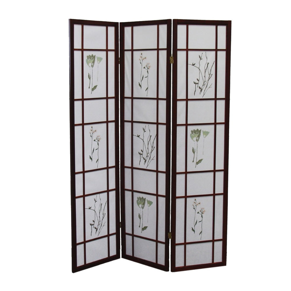 HomeRoots 70" Brown Folding Three-Panel Rice Paper Room Divider Screen - Stylish Privacy & Space Solution 469137