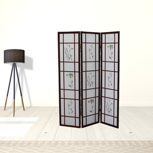 HomeRoots 70" Brown Folding Three-Panel Rice Paper Room Divider Screen - Stylish Privacy & Space Solution 469137