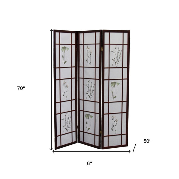 HomeRoots 70" Brown Folding Three-Panel Rice Paper Room Divider Screen - Stylish Privacy & Space Solution 469137