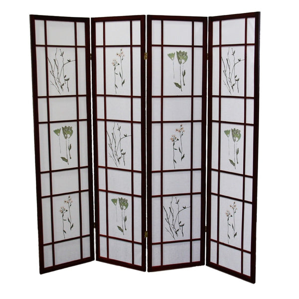 HomeRoots 70" Elegant Brown Folding Room Divider - Heavy Duty Rice Paper Panels for Stylish Privacy & Flexibility 469138
