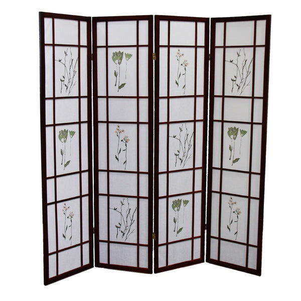 HomeRoots 70" Elegant Brown Folding Room Divider - Heavy Duty Rice Paper Panels for Stylish Privacy & Flexibility 469138