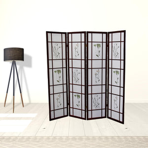 HomeRoots 70" Elegant Brown Folding Room Divider - Heavy Duty Rice Paper Panels for Stylish Privacy & Flexibility 469138
