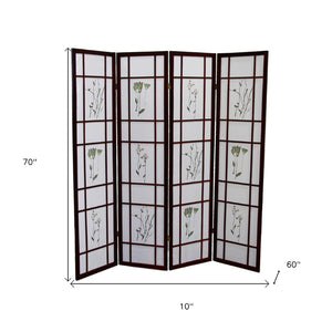 HomeRoots 70" Elegant Brown Folding Room Divider - Heavy Duty Rice Paper Panels for Stylish Privacy & Flexibility 469138