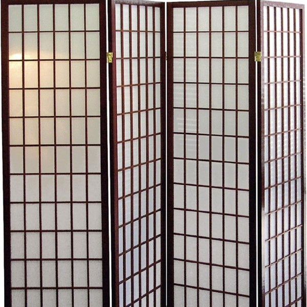 HomeRoots 70" Brown Room Divider - Durable Four-Panel Folding Screen for Privacy & Stylish Space Definition 469140