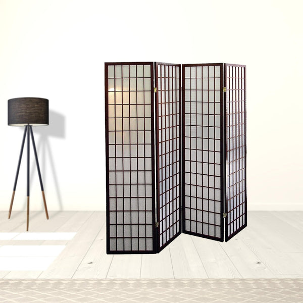 HomeRoots 70" Brown Room Divider - Durable Four-Panel Folding Screen for Privacy & Stylish Space Definition 469140