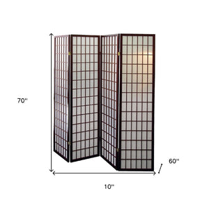 HomeRoots 70" Brown Room Divider - Durable Four-Panel Folding Screen for Privacy & Stylish Space Definition 469140