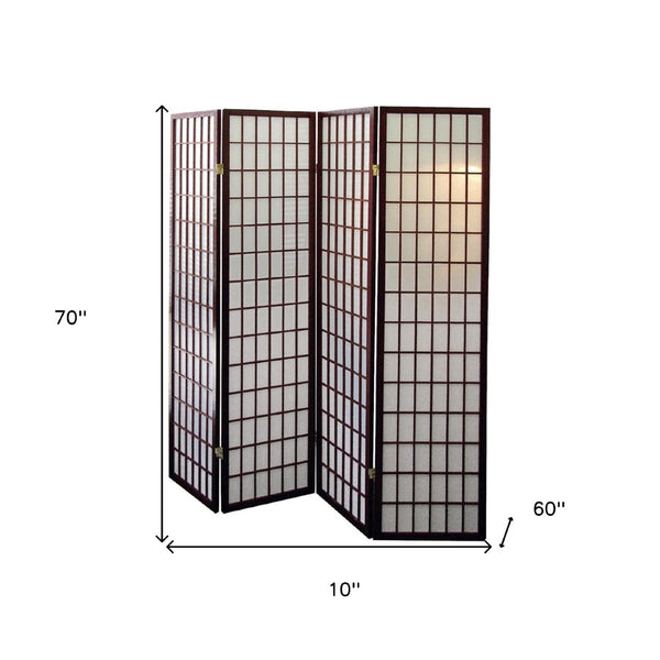 HomeRoots 70" Brown Room Divider - Durable Four-Panel Folding Screen for Privacy & Stylish Space Definition 469140