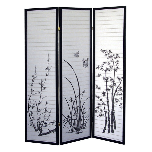 HomeRoots 70" Elegant Black and White Folding Room Divider - Heavy Duty Rice Paper Screen for Privacy & Style 469141